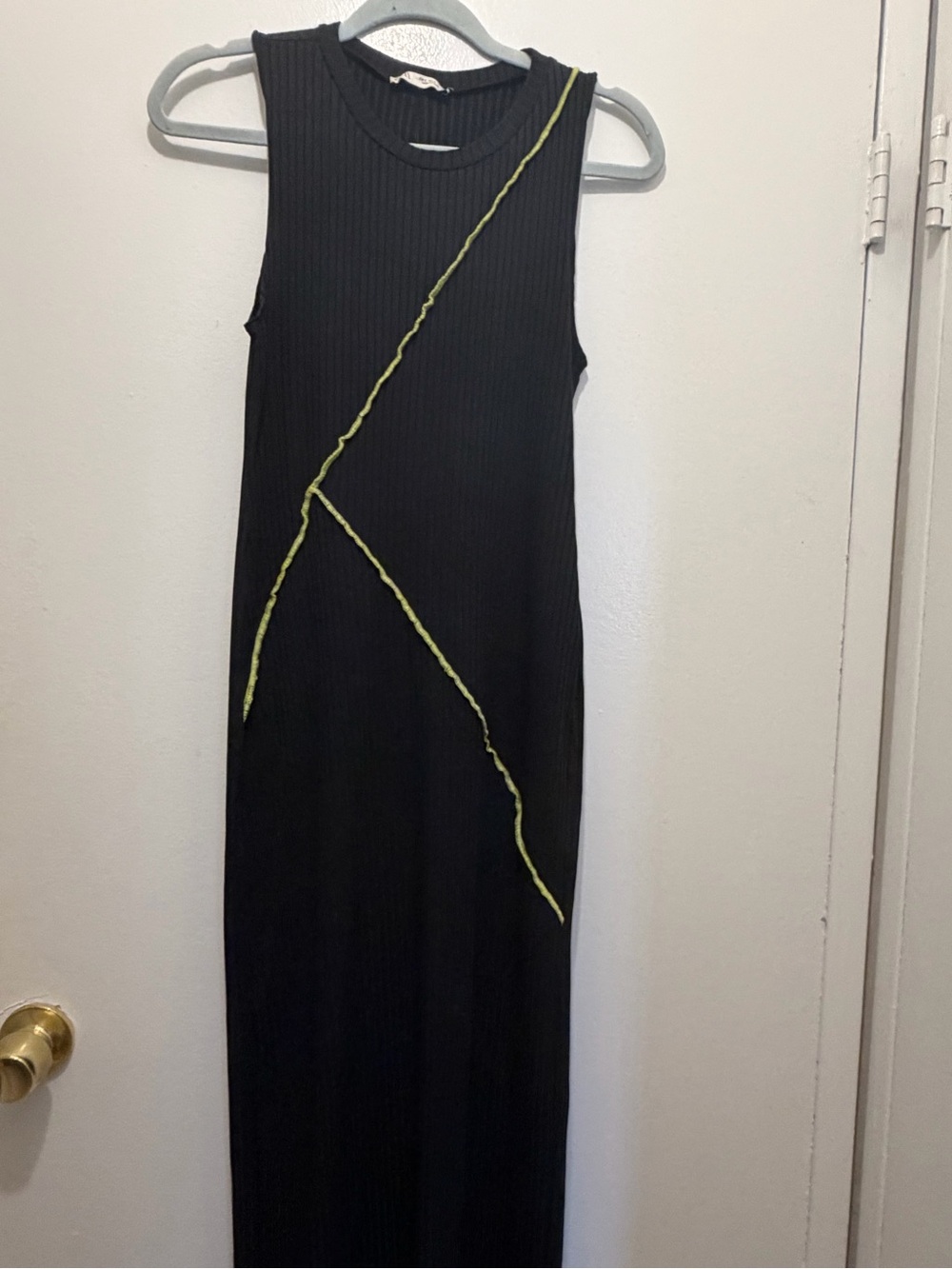 Zara Black Ribbed Maxi Dress with Lime Trim